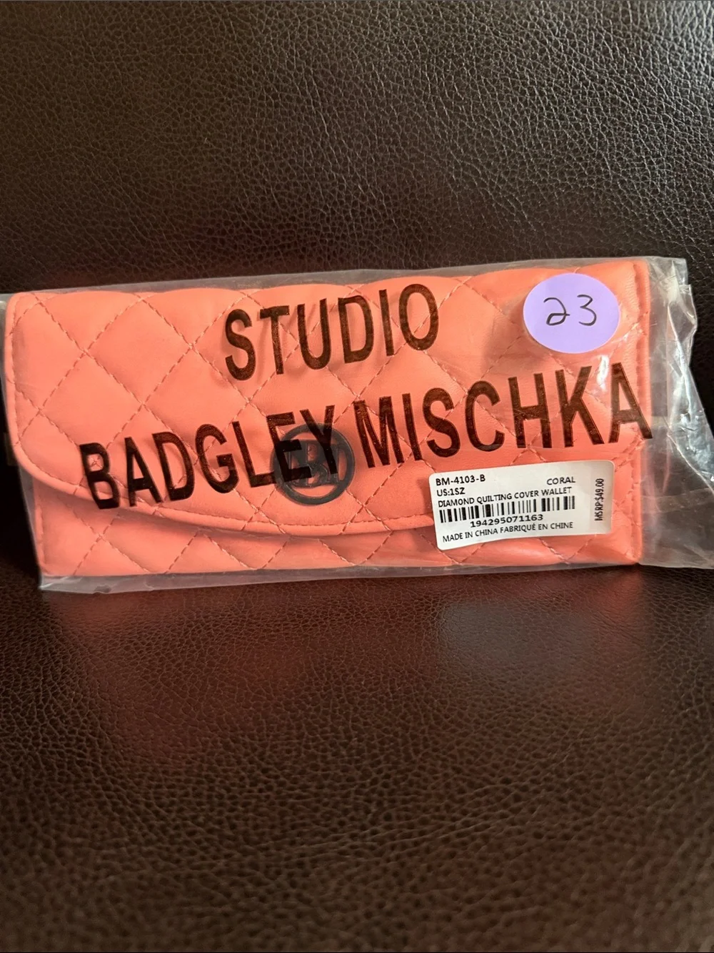 Badgley Mischka Coral Vegan Leather Quilted Slim Wallet